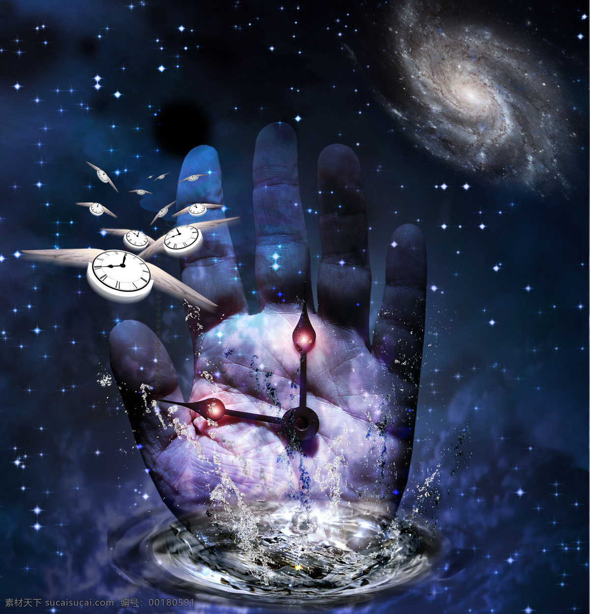 概念 背景 素材图片 手 手势 钟表 指针 星空 星系 创意 概念素材 抽象 艺术 其他类别 生活百科