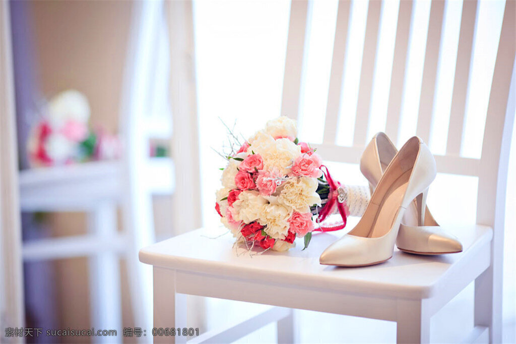 漂亮 花朵 高跟鞋 花束 椅子 婚庆 婚礼主题 其他类别 生活百科