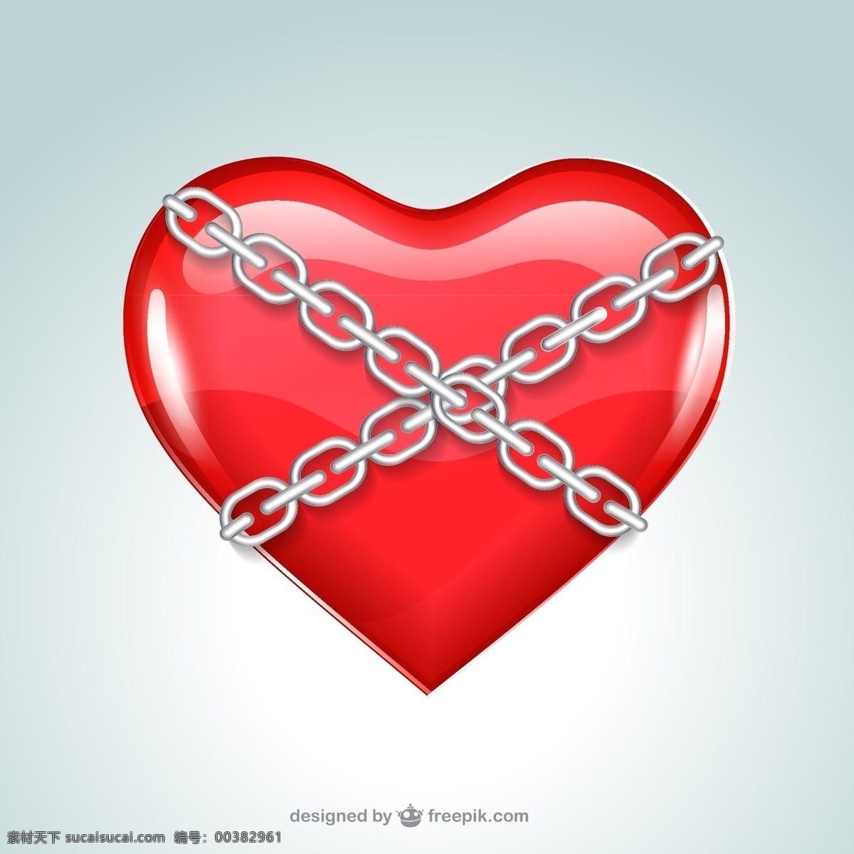 创意 铁链 捆 住 爱心 矢量 红心 矢量图 创意设计 矢量素材