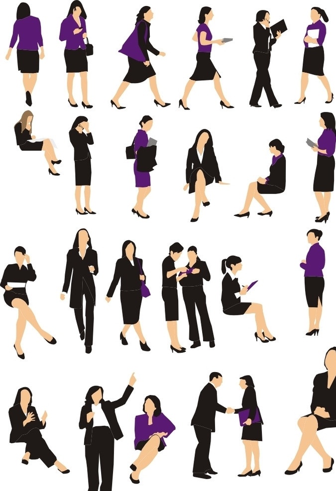 商务 女性 矢量图 商务女性 女白领 上班族 白领阶层 黑色 紫色 办公族 职业人物 矢量人物 矢量