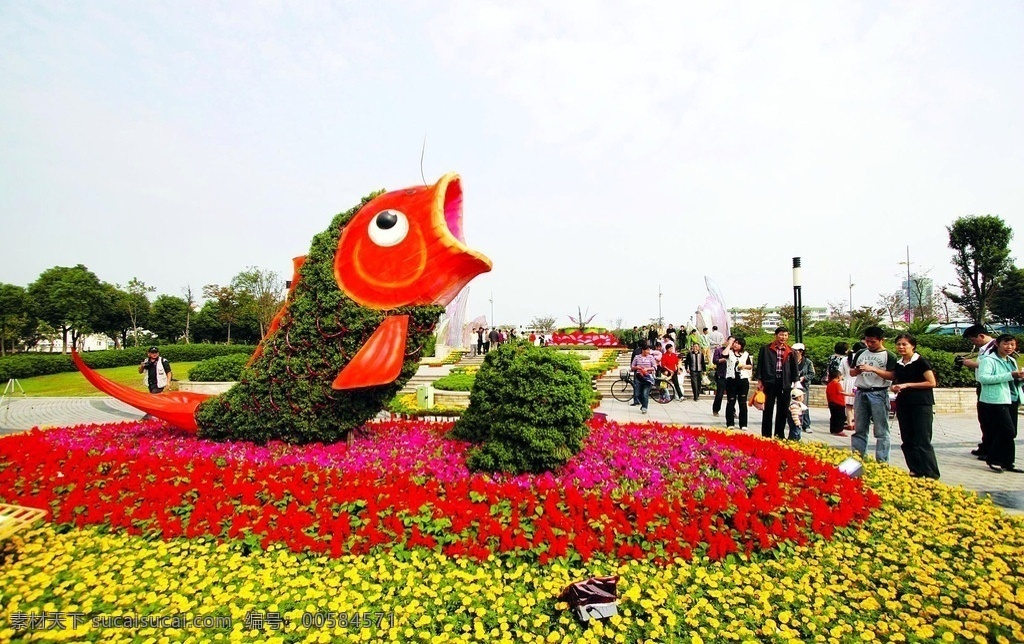 花坛造型 风景 园艺 花园 公园 游览 花 花坛 广场 游人 观赏 鲤鱼绿化造型 百花争艳 芬芳 浓郁 花香 争艳 斗俏 树林 绿化 环境优美 园林花卉 国内旅游 旅游摄影