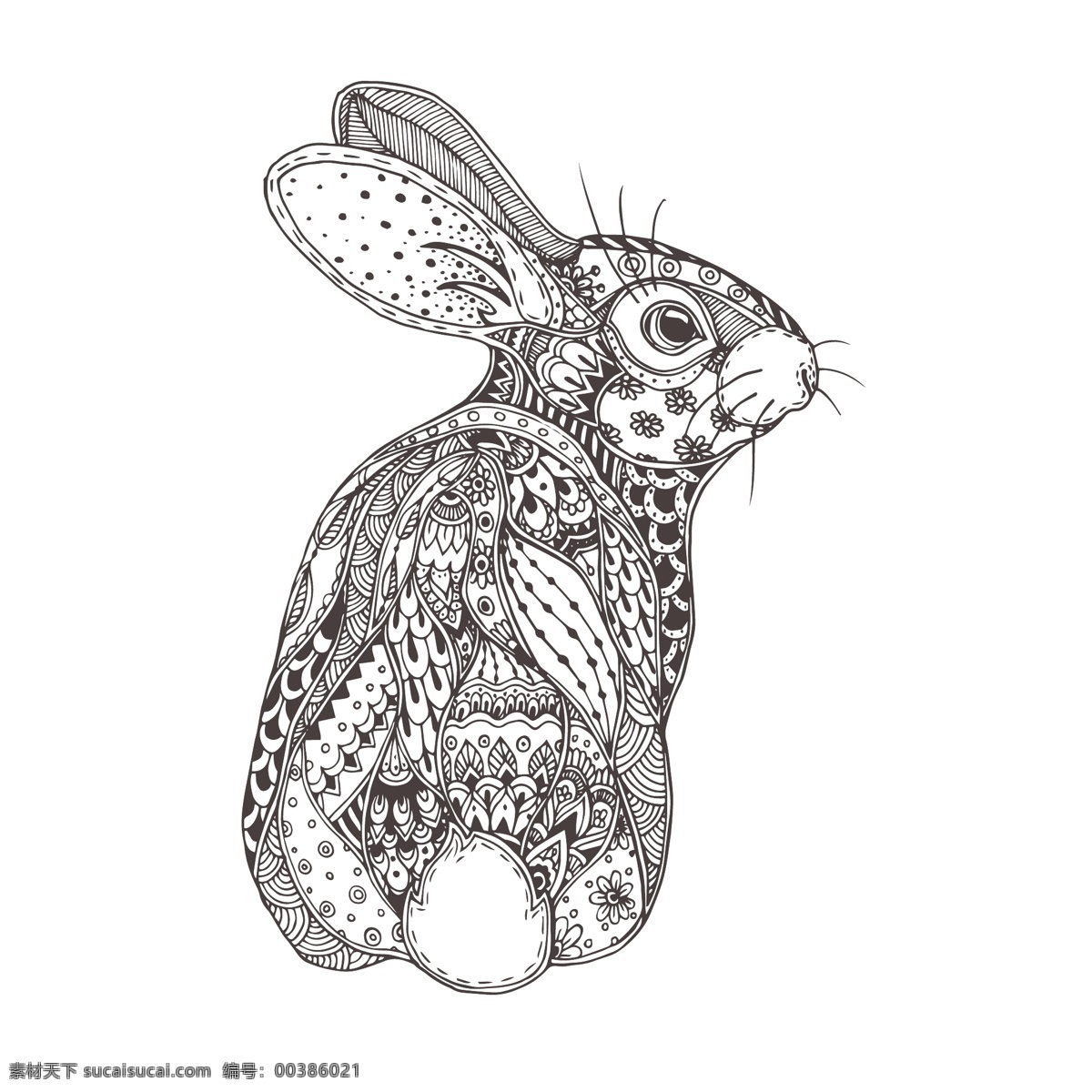 波西 米亚 风格 兔子 插画 卡通兔子 花纹 动物 动物插图 卡通动物漫画 其他生物 生物世界 矢量素材