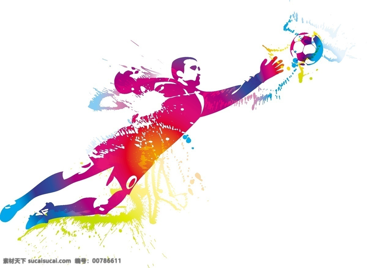 彩色 球员 剪影 矢量 足球 守门员 平面设计 水彩 人物剪影 活动 节日 运动 体育