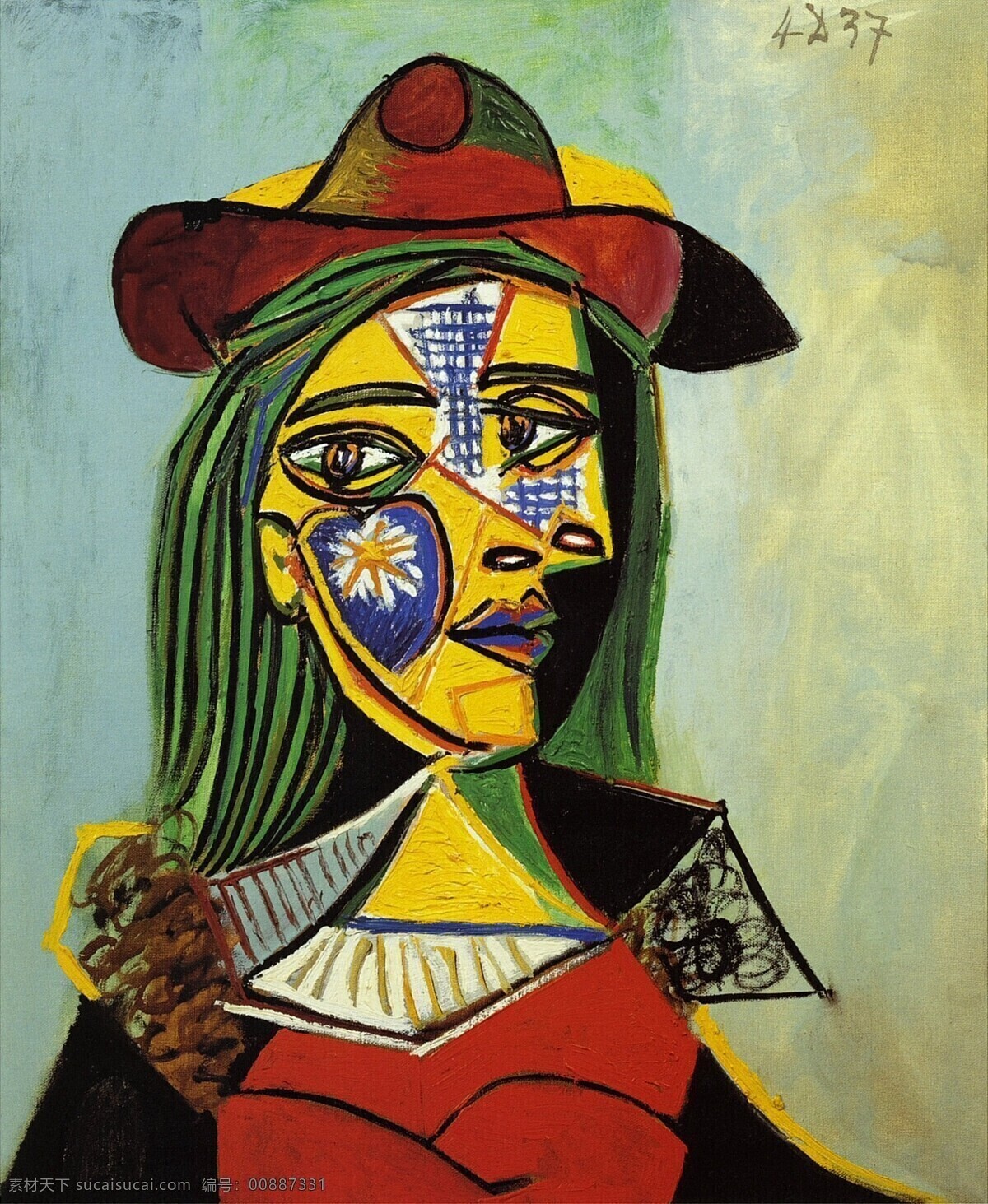 fourrure 西班牙 画家 巴勃罗 毕加索 抽象 油画 人物 人体 装饰画 en col et chapeau au femme 1937 装饰素材