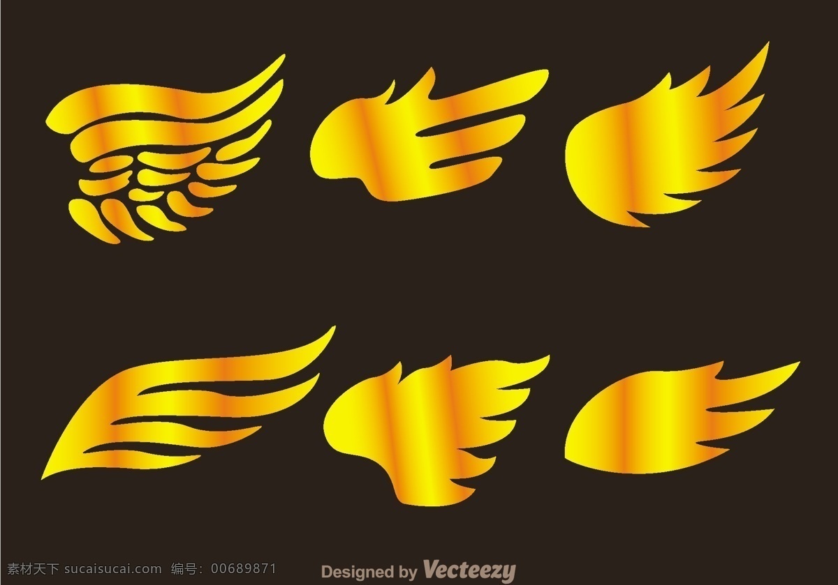 金色翅膀图案 翅膀图标 翅膀 手绘翅膀 矢量翅膀 矢量素材 图标 图标设计 扁平化翅膀 纹身图案 翅膀图案