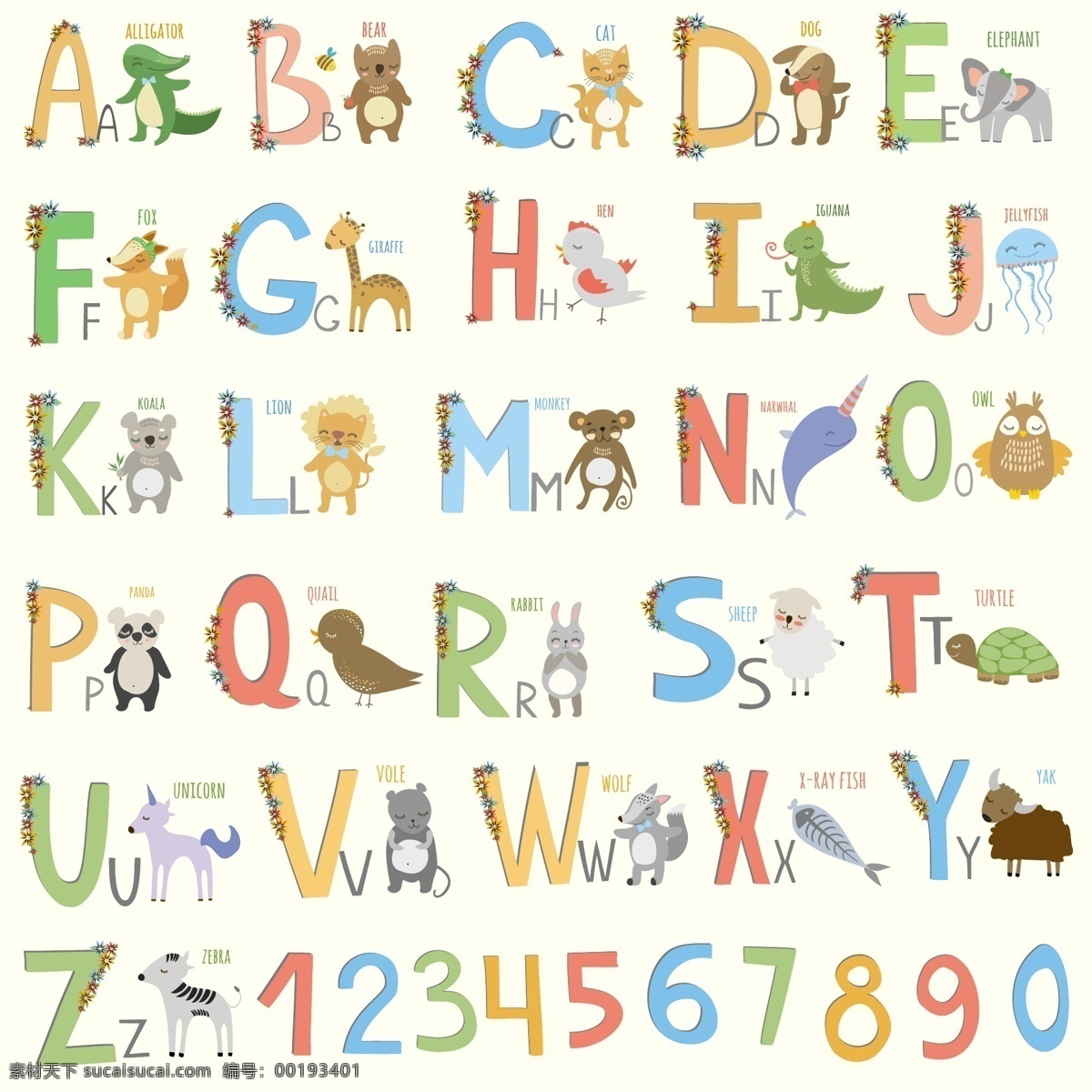 动物字母设计 抽象 狗 动物 猫 印刷术 颜色 数字 字体 狮子 字母 熊 猫头鹰 大象 猴子 兔子 狼 绵羊
