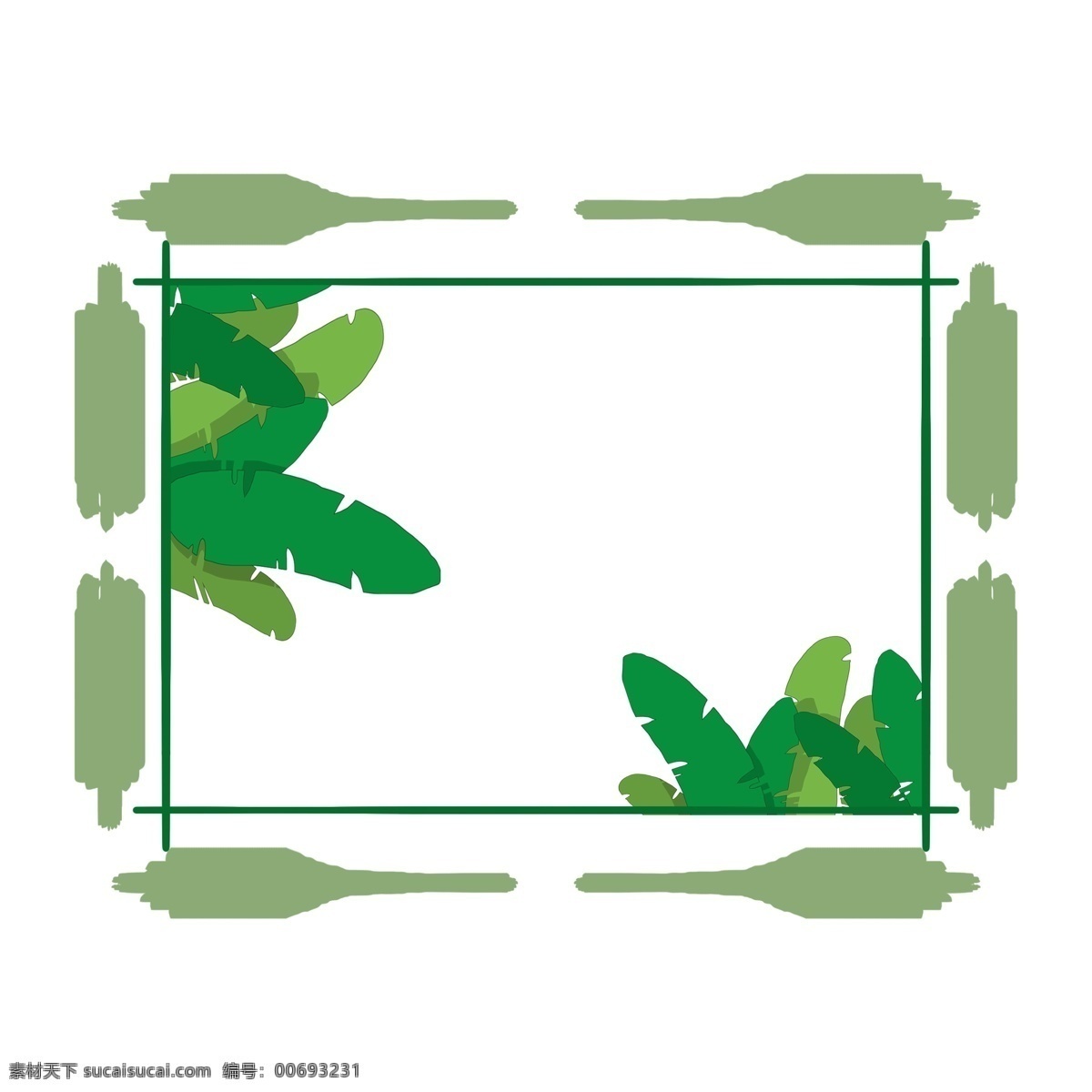 植物边框 手绘植物 卡通植物 芭蕉叶