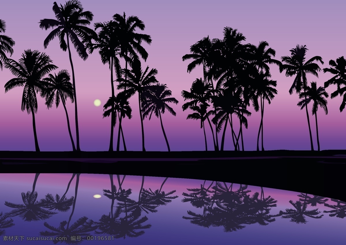 椰树 椰风 椰岛情 海天一色 美景 海边美景 夕阳 月色 椰树矢量 椰树素材