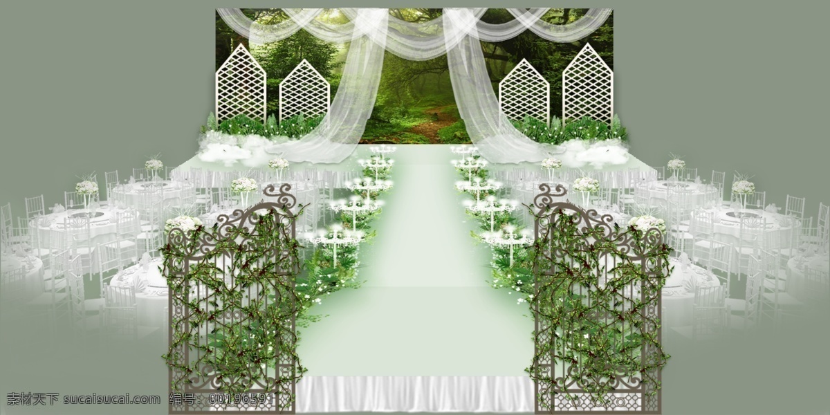 爱 森林 绿色 清新 婚礼 效果图 森系 水晶灯 藤蔓 纱幔 婚礼效果图 婚礼舞台