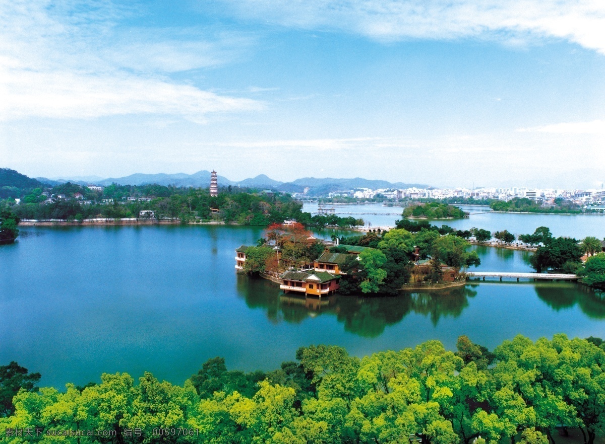 惠州西湖 惠州 西湖 春色 山 水 高清 优美 美丽 蓝天 全画幅 全景 山水风景 自然景观