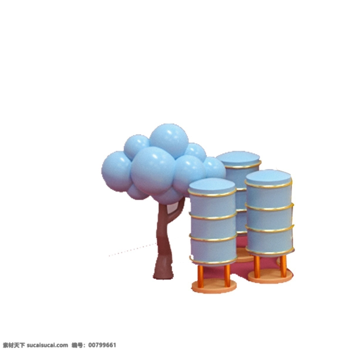 蓝色 树木 圆柱 免 扣 图 模型 树木模型 蓝色柱子