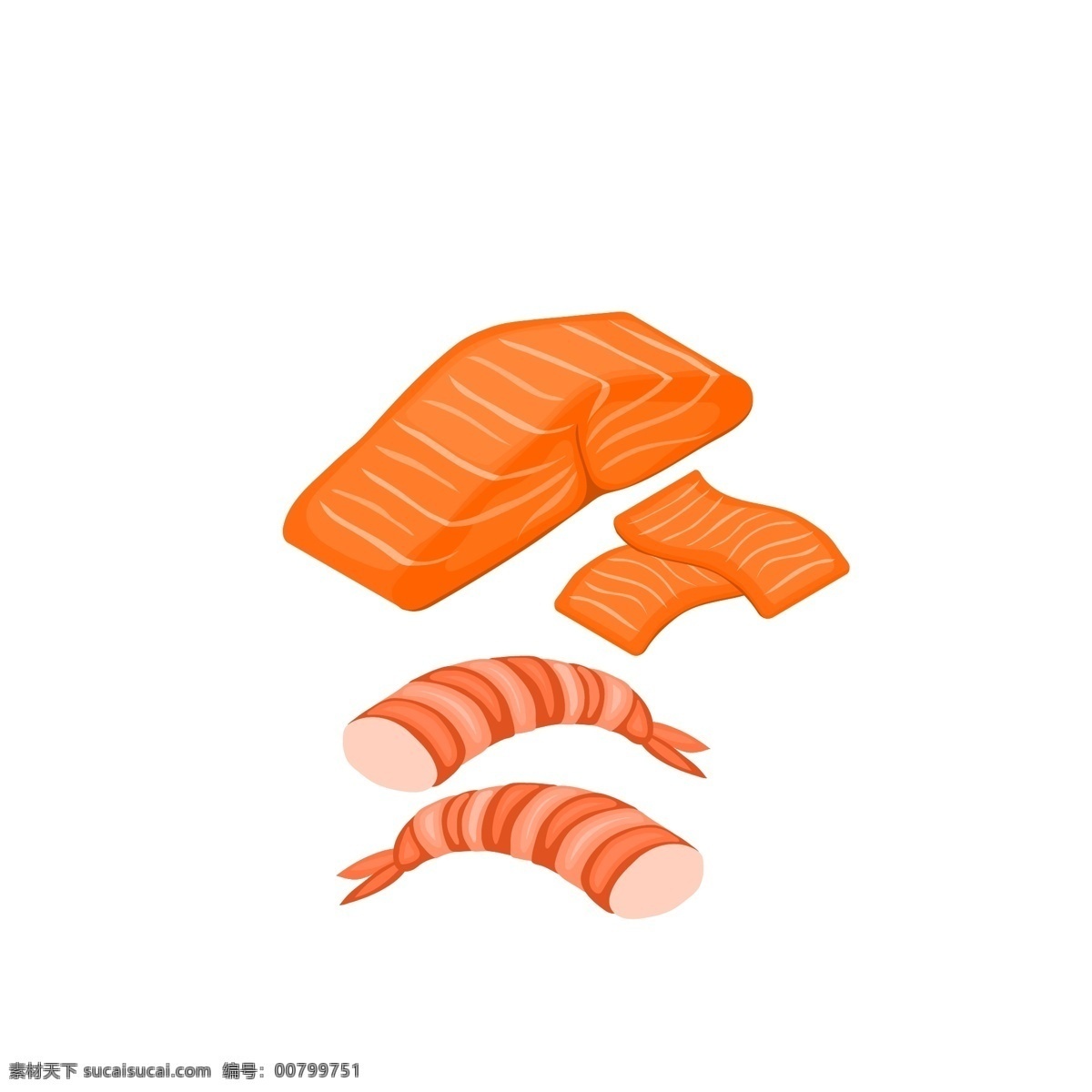 生鲜 水产 海鲜 三文 鱼虾 矢量 卡通 三文鱼 虾