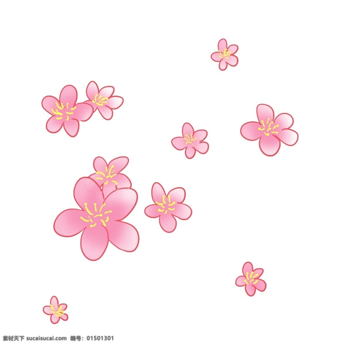 红色 手绘 植物 花朵 元素 创意 叶片 大自然 环境 纹理 绽放 卡通插画 可爱 香气 春季 季节 变化 花瓣