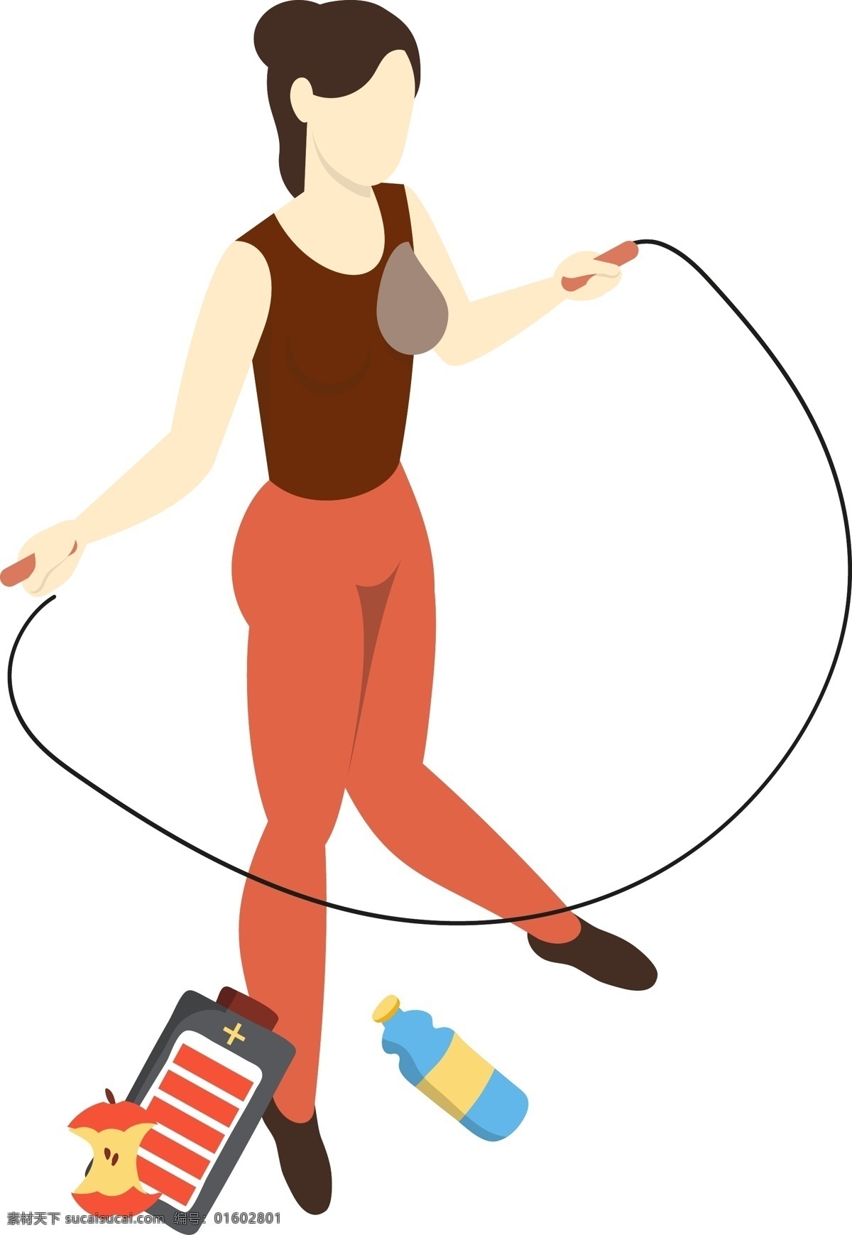 锻炼 身体 健身器材 绳子 水杯 卡通 图案