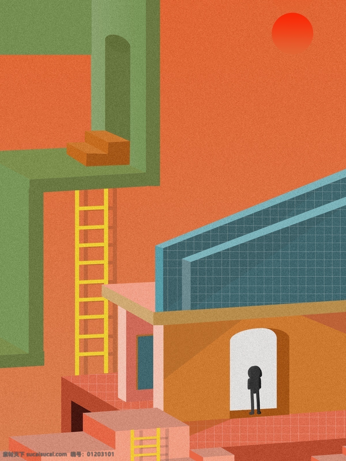 彩色 质感 阶梯 广告 背景 广告背景 城市 人物 梯子 楼房
