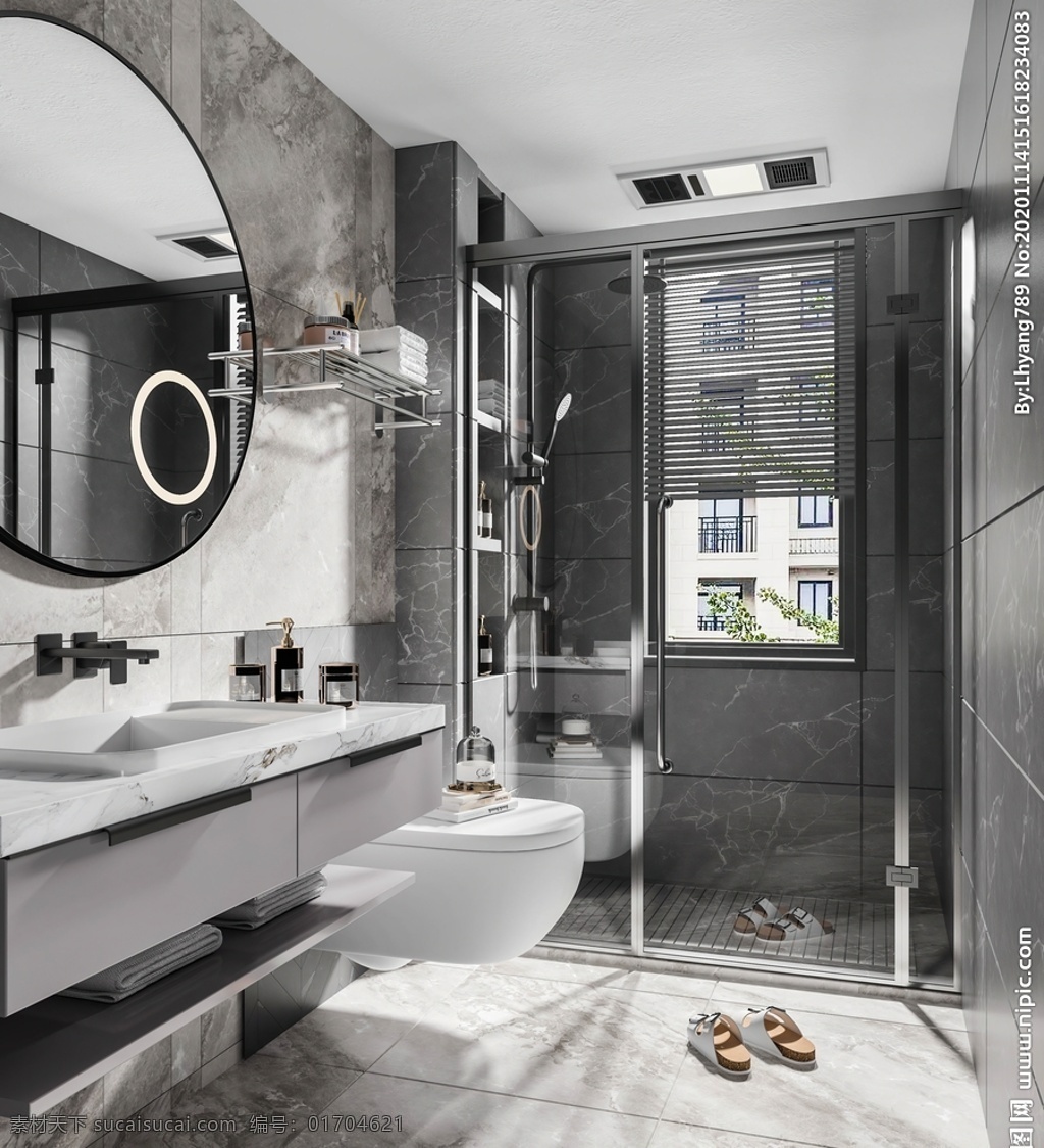 卫生间 效果图 瓷砖 现代卫生间 卫浴 3d设计 3d作品