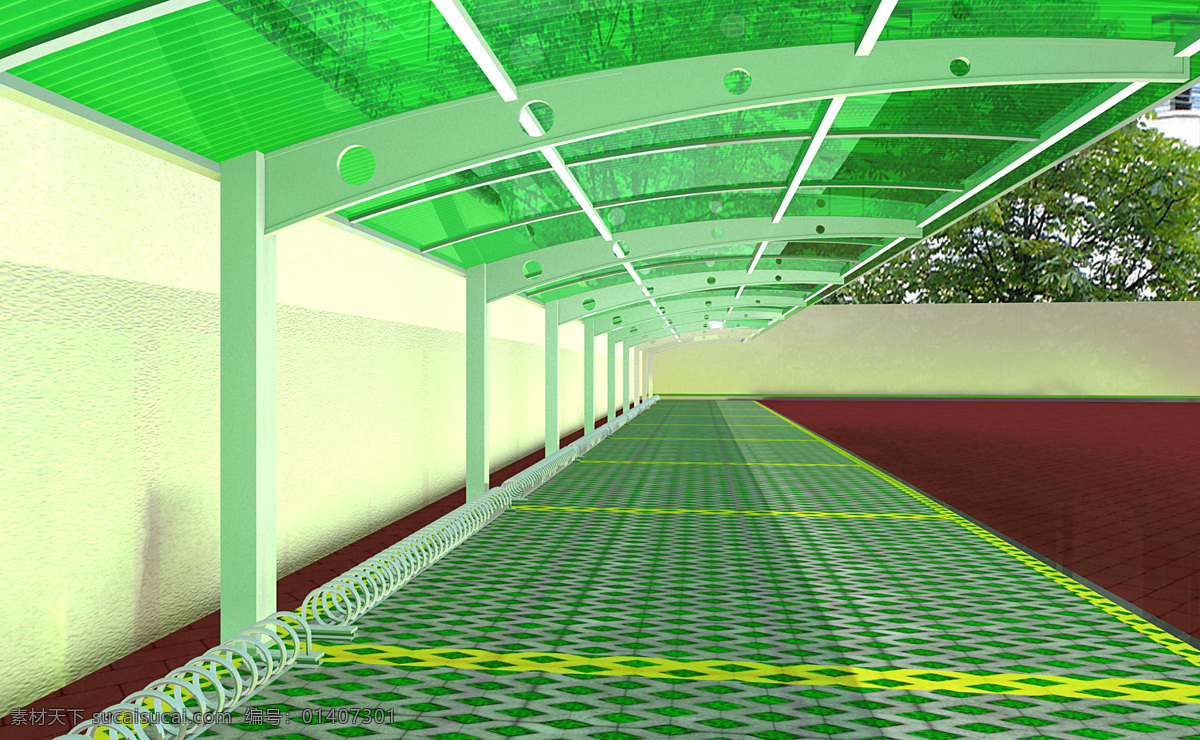 自行车雨棚 自行车 雨棚 车棚 阳光板 钢结构 3d作品 3d设计