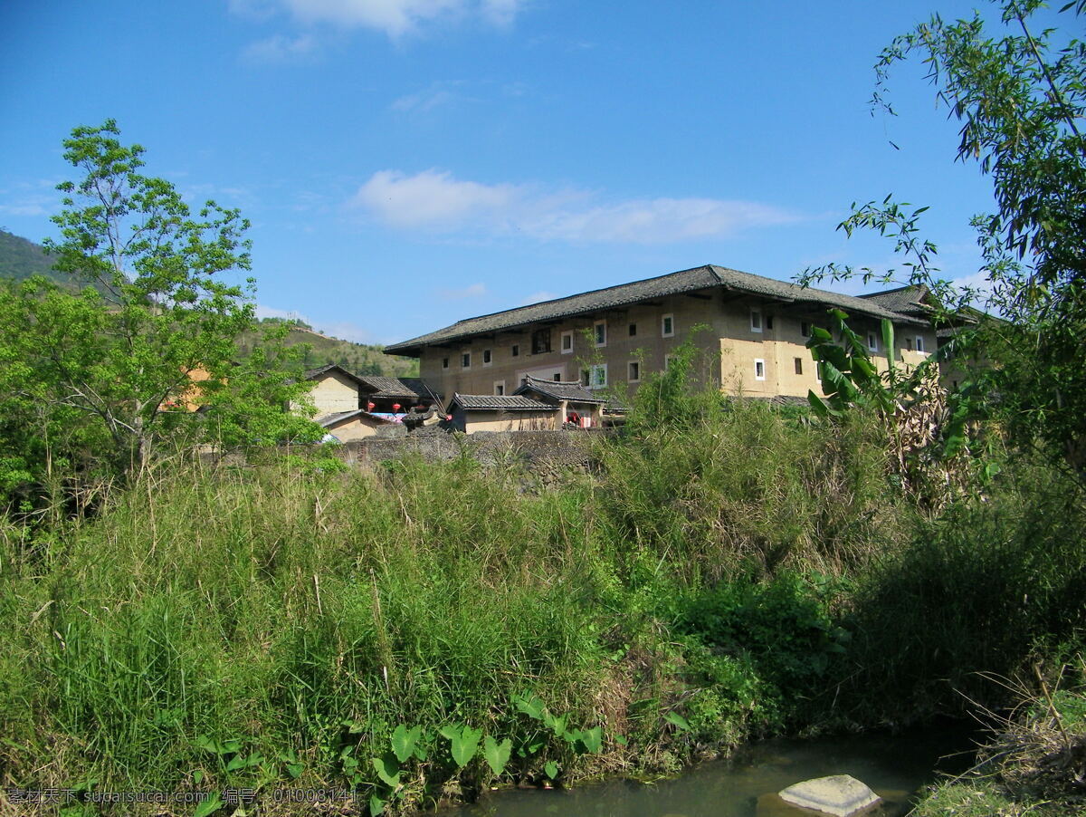 土楼 风光 古老建筑 山里的建筑 蓝天下的楼房 风景 生活 旅游餐饮