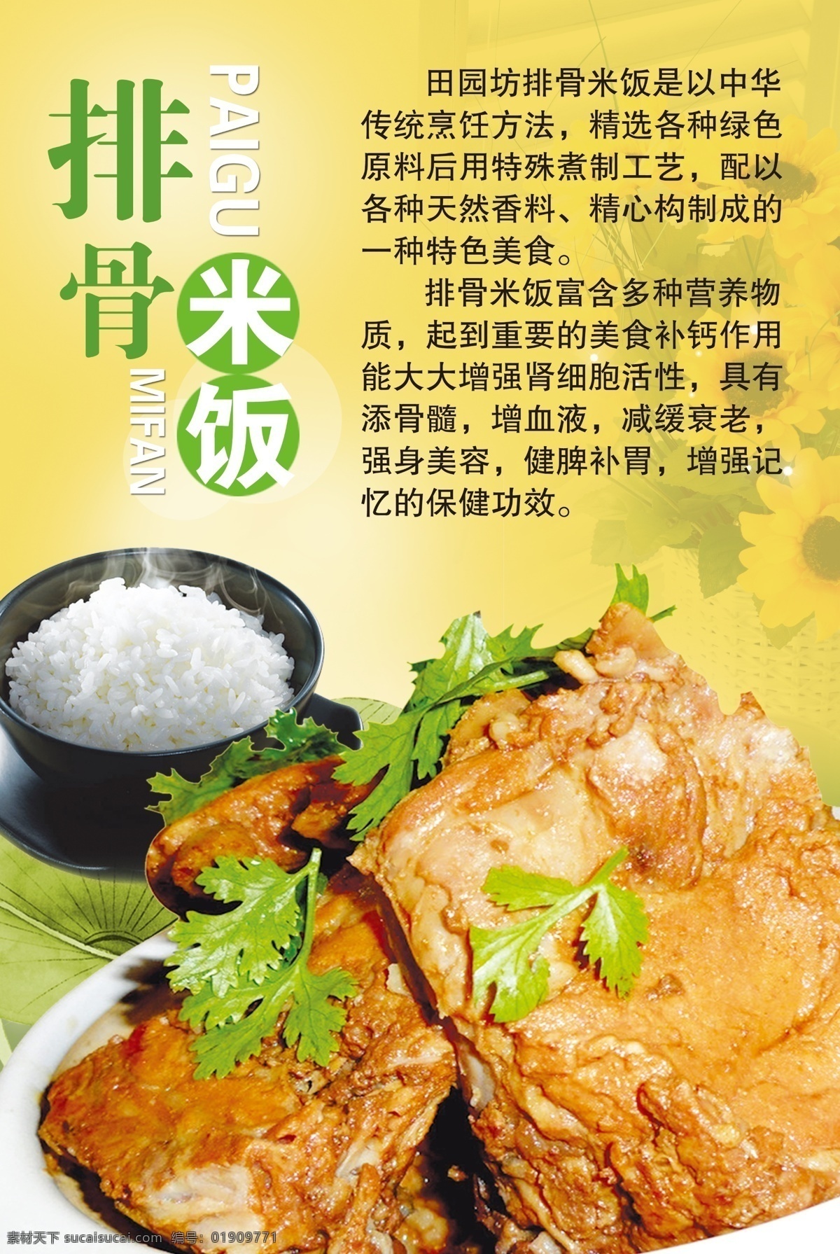 排骨米饭 排骨 米饭 绿色 美食营养 广告设计模板 源文件