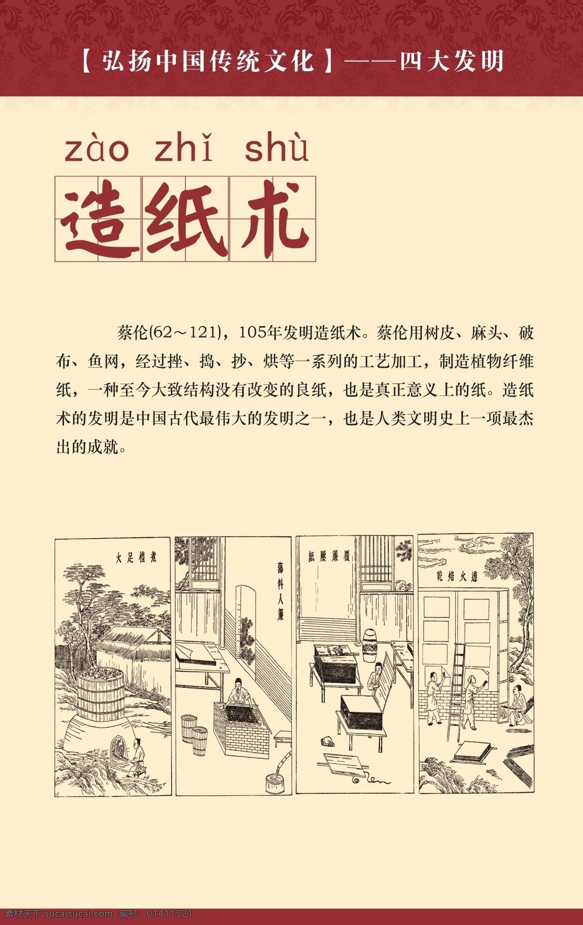 四大发明 造纸术 中国传统文化 造纸术简介 中国风 校园文化 走廊文化 中国文化