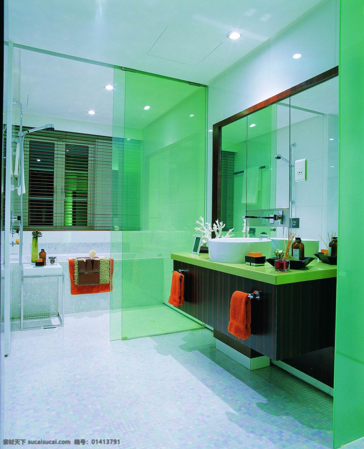室内设计 百叶窗 建筑园林 镜子 室内摄影 卫生间 浴缸 洗手台 马赛克瓷砖 装饰素材 室内装饰用图