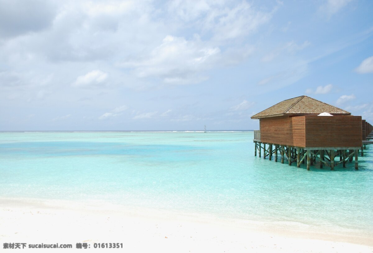 马尔代夫 水上 别墅 海滩 场景 白色