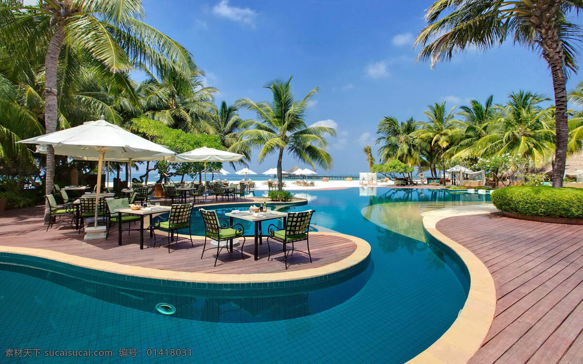 马尔代夫旅游 马尔代夫 旅游 度假 风景区 游泳池 遮阳伞 茶座 棕榈树 海面 蓝天白云 景观 景点 旅游风光摄影 旅游摄影 国外旅游