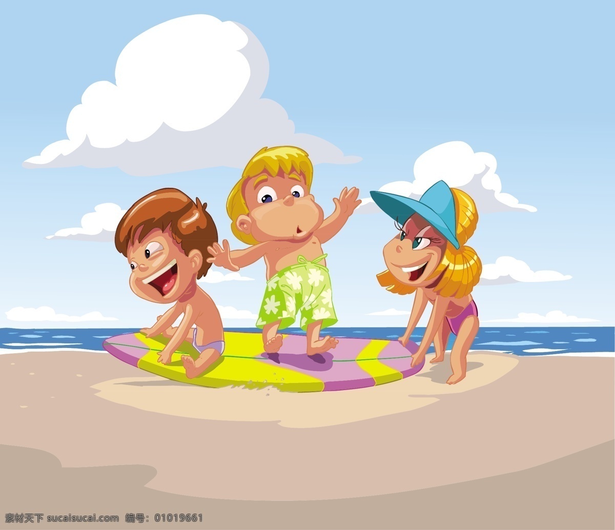 卡通 孩子 海滩 乐趣 矢量 背景 飞溅 免费 病媒生物背景 玩 有趣的 砂 psd源文件