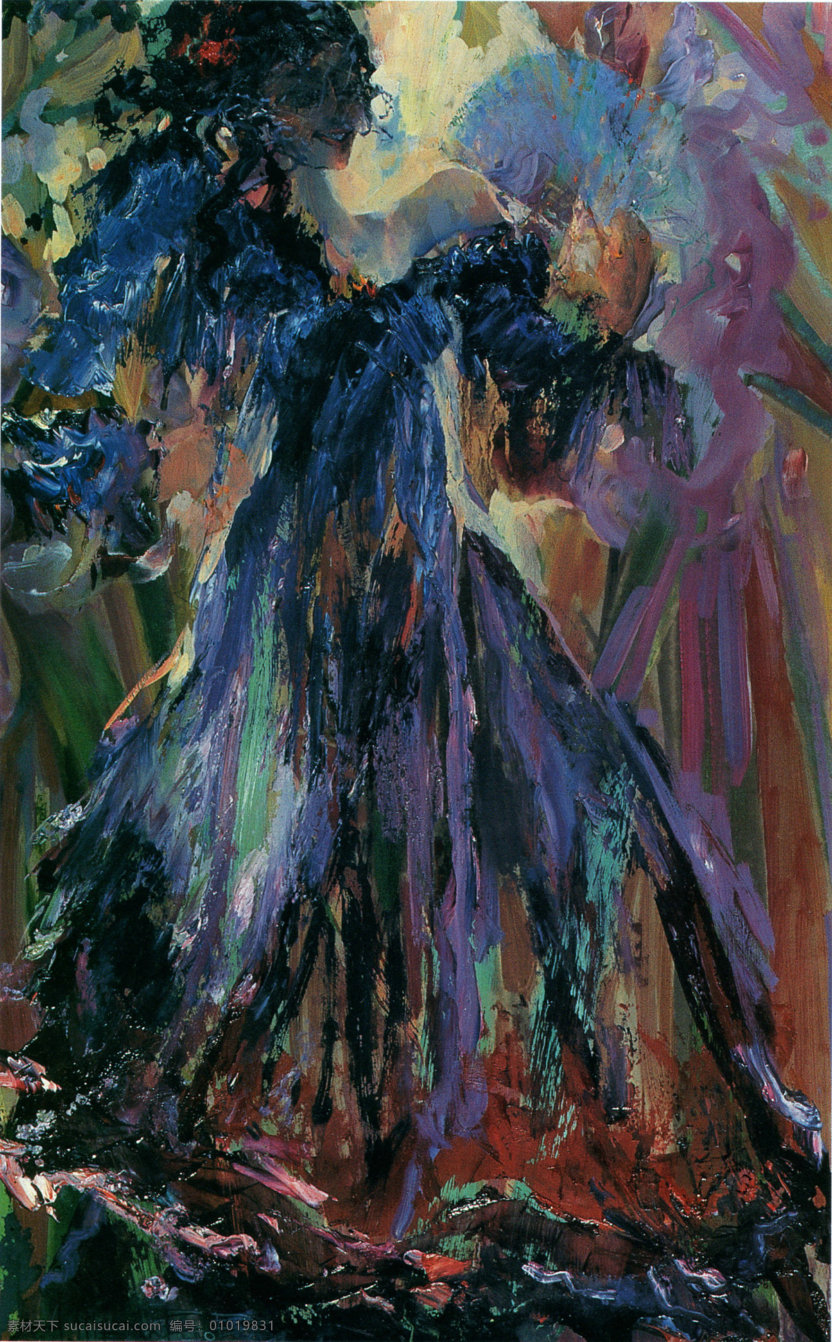 抽象 国外 绘画书法 蓝色 女人 人物 扇子 文化艺术 持扇舞者 乌克兰 青年画家 油画 舞蹈 形体 姿势 作品选 psd源文件