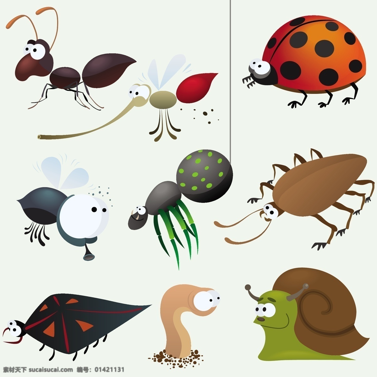 卡通 昆虫 矢量 材料 动物 可爱 蚂蚁 瓢虫 矢量素材 蚊子 蜗牛 蚯蚓 蜘蛛 矢量图 矢量人物