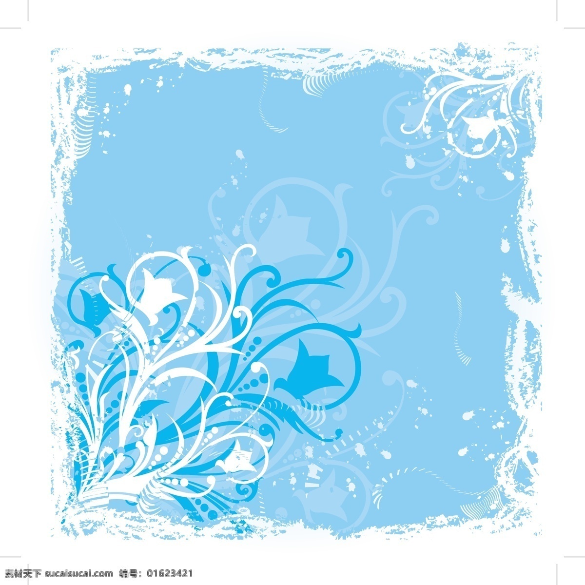 蓝色的花图形 垃圾 自然 花卉 植物 有机的 抽象的 漩涡 背景 滚动 框架 自然元素 闪光