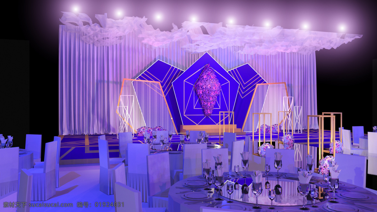 婚礼 主 舞台 侧 景 唯美 蓝紫色 高端 欧式 主舞台 侧景 文化艺术