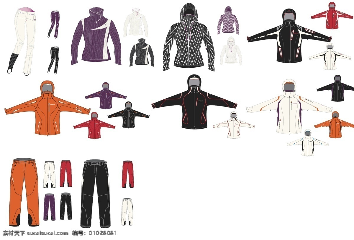 服装 设计图 滑雪服 系列 服装设计 裤子 女装 外套 帽衫 矢量 其他服装素材