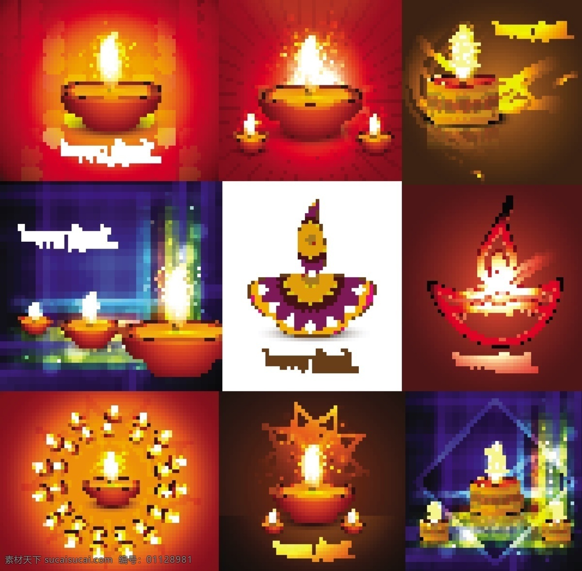 发光的蜡烛 排灯节 印度教节日 发光 灯 红色