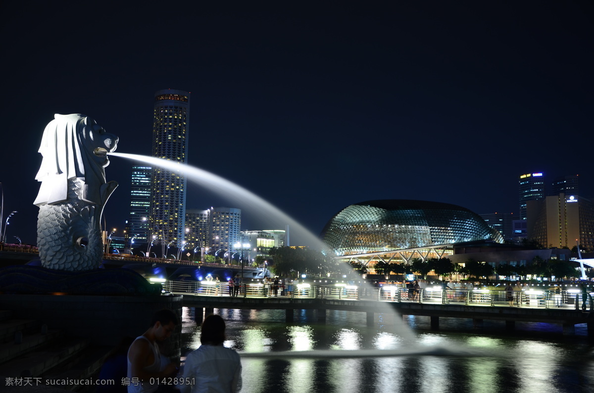 新加坡夜景 鱼尾狮 灯光 走廊 水池 公园 旅游摄影 国外旅游