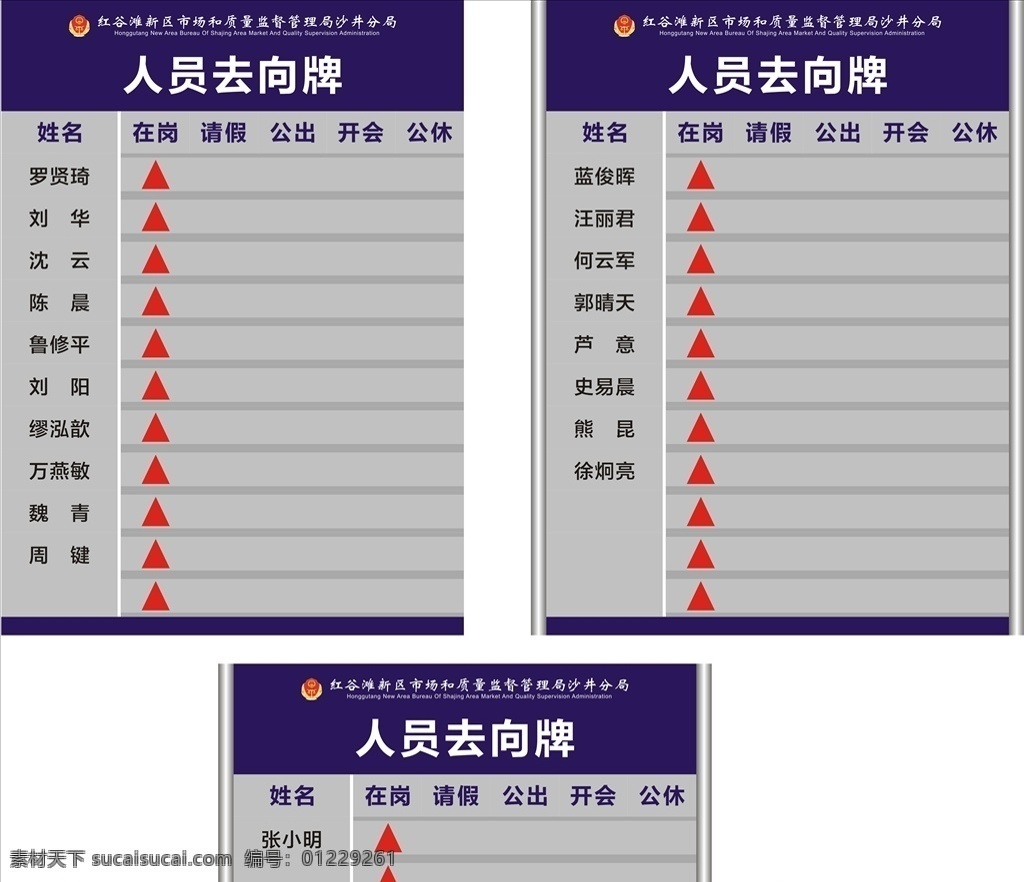 人员去向牌 质量监督局 铝合金牌 人员名单