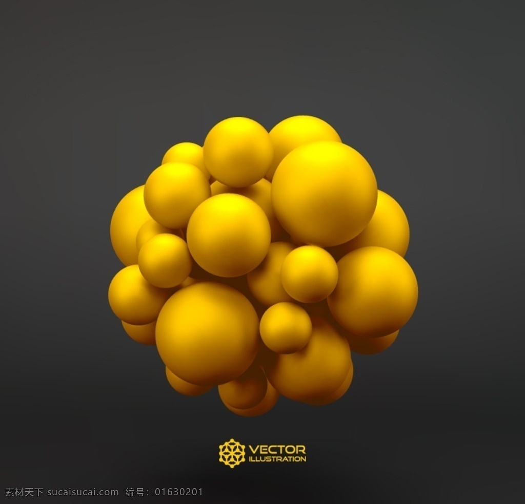 黄色 三维 分子 球 矢量 三维分子球 矢量素材 球体 分子球 背景 3d 矢量图 矢量广告设计 3d设计