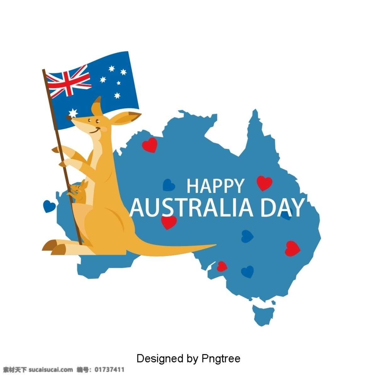 澳大利亚 国旗 蓝色 袋鼠 爱心 旗帜 地图 字体 红色 澳大利亚日