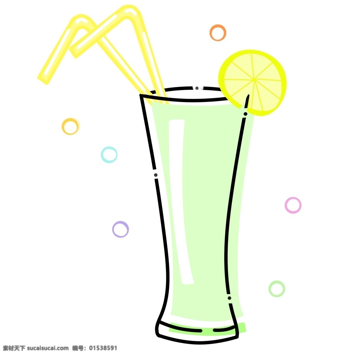 立体 玻璃杯 饮品 柠檬片 吸管 液体