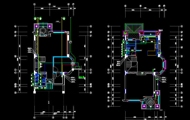 别墅 给排水 平面图 设计图 cad 图 dwg 黑色