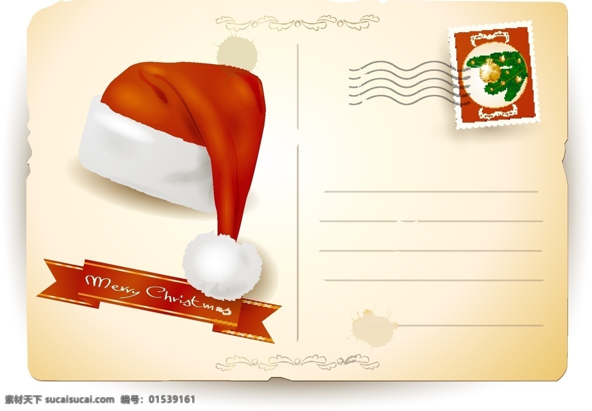 圣诞节 卡片 圣诞帽 丝带 复古背景 邀请函 圣诞树 圣诞节背景 圣诞节素材 节日素材 底纹 背景 底纹边框 矢量素材 白色