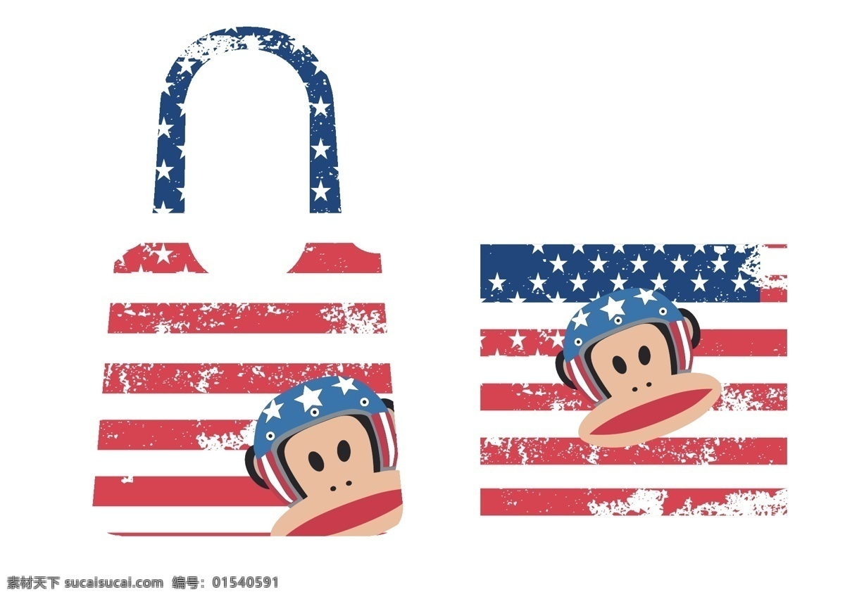 大嘴猴 卡通 可爱 国旗 美国 购物袋 星条旗 动漫动画 动漫人物