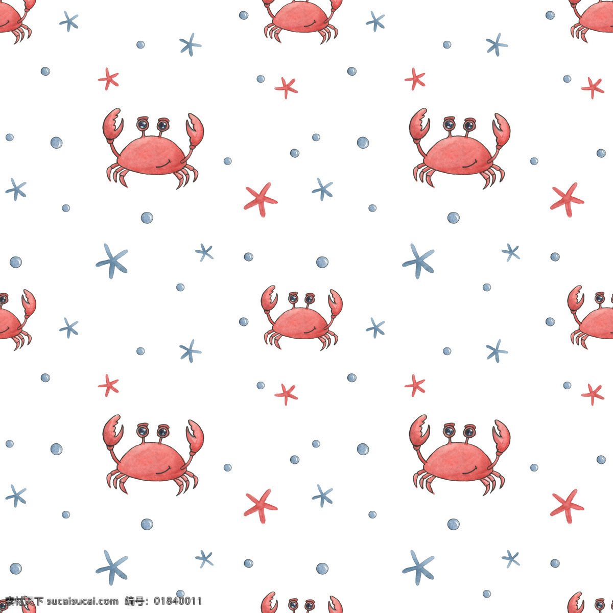 萌 哒 小 螃蟹 背景 背景素材 海滩 红色 卡通 可爱 小星星