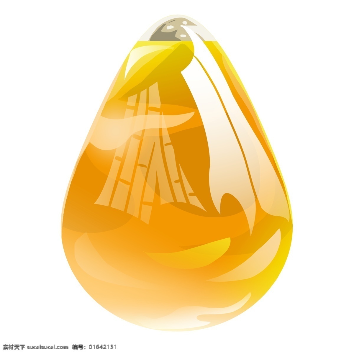 漂亮 玻璃 装饰品 插画 水滴型玻璃 光泽玻璃 装饰 装饰玻璃插画 玻璃材质 黄色滴水装饰