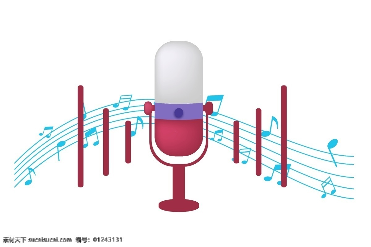 音乐 乐 符 话筒 插画 蓝色的乐符 好听的音乐 红色的话筒 话筒装饰 话筒插画 立体话筒 卡通话筒
