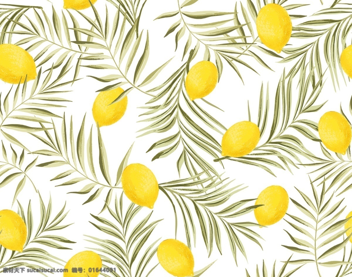 柠檬枝条图片 柠檬 枝条 手绘柠檬 手绘花卉 热带花卉 底纹边框 花边花纹