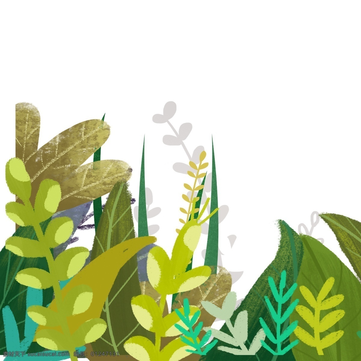 杂草 草地 装饰 图案 树叶 绿叶 植物 插画 绘画素材 创意 简约 小清新 水彩 装饰图案 文艺 可爱 卡通