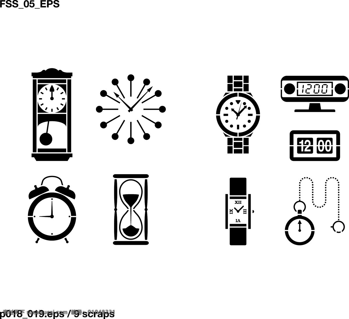 手表钟表剪影 各种现代剪影 现代 家居 装饰 钟表 架子 家居家具矢量 手表 钟 闹钟