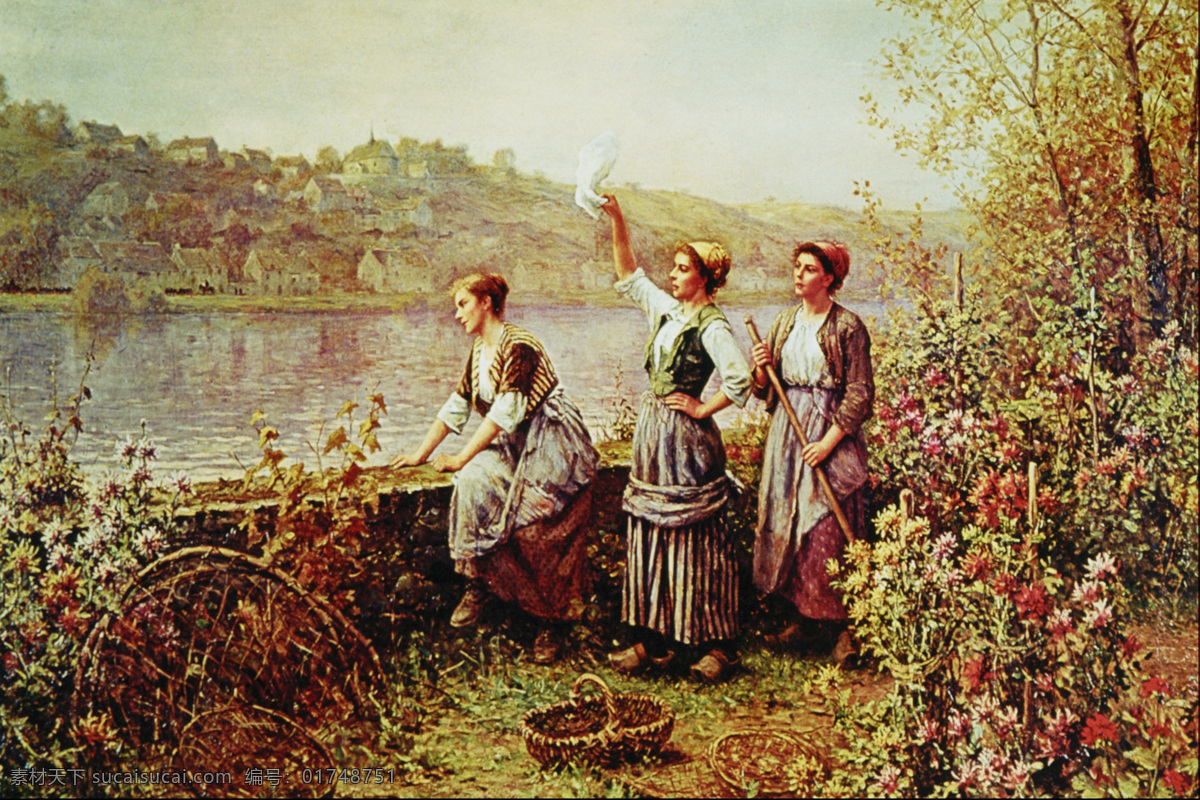 风景画 妇女 河流 绘画 绘画书法 篮子 名画 女人 世界名画 设计素材 模板下载 名作 油画 招手 手帕 小河 锄头 叉腰 文化艺术 装饰素材 山水风景画