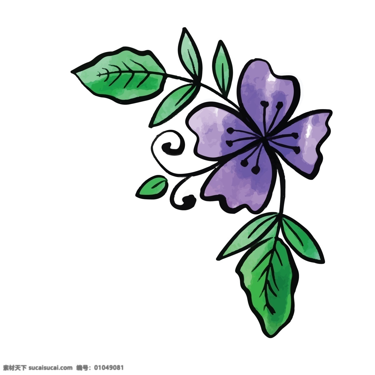 紫色 蝴蝶 装饰 花朵 绿叶 紫色蝴蝶花 装饰边框 卡通 卡通花 鲜花树叶花环 彩色花 鲜花 免 抠 图 免抠紫色
